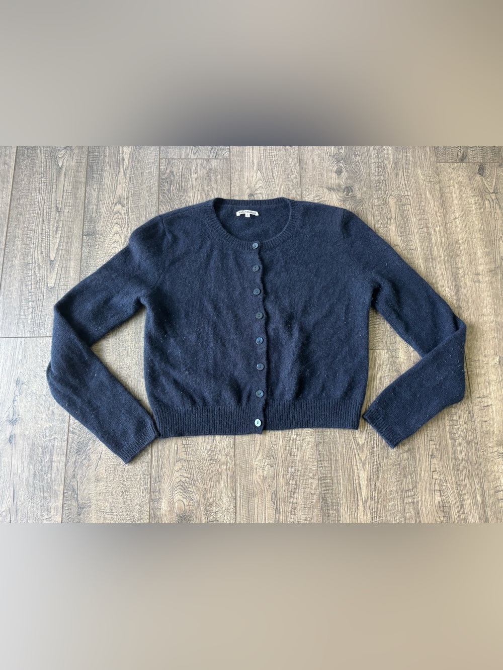 Reformation Navy Button-Front Crewneck Cardigan